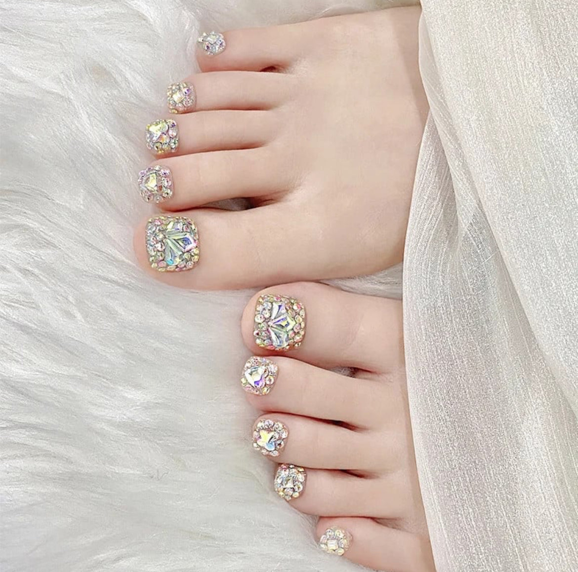 12pcs Handmade Sparkling Press-On ToeNails(Size S,M,L)