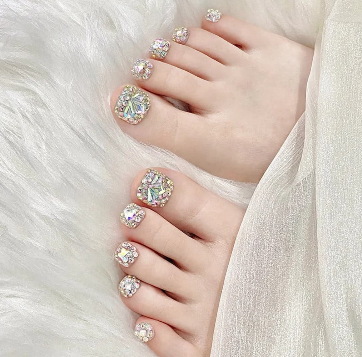 12pcs Handmade Sparkling Press-On ToeNails(Size S,M,L)