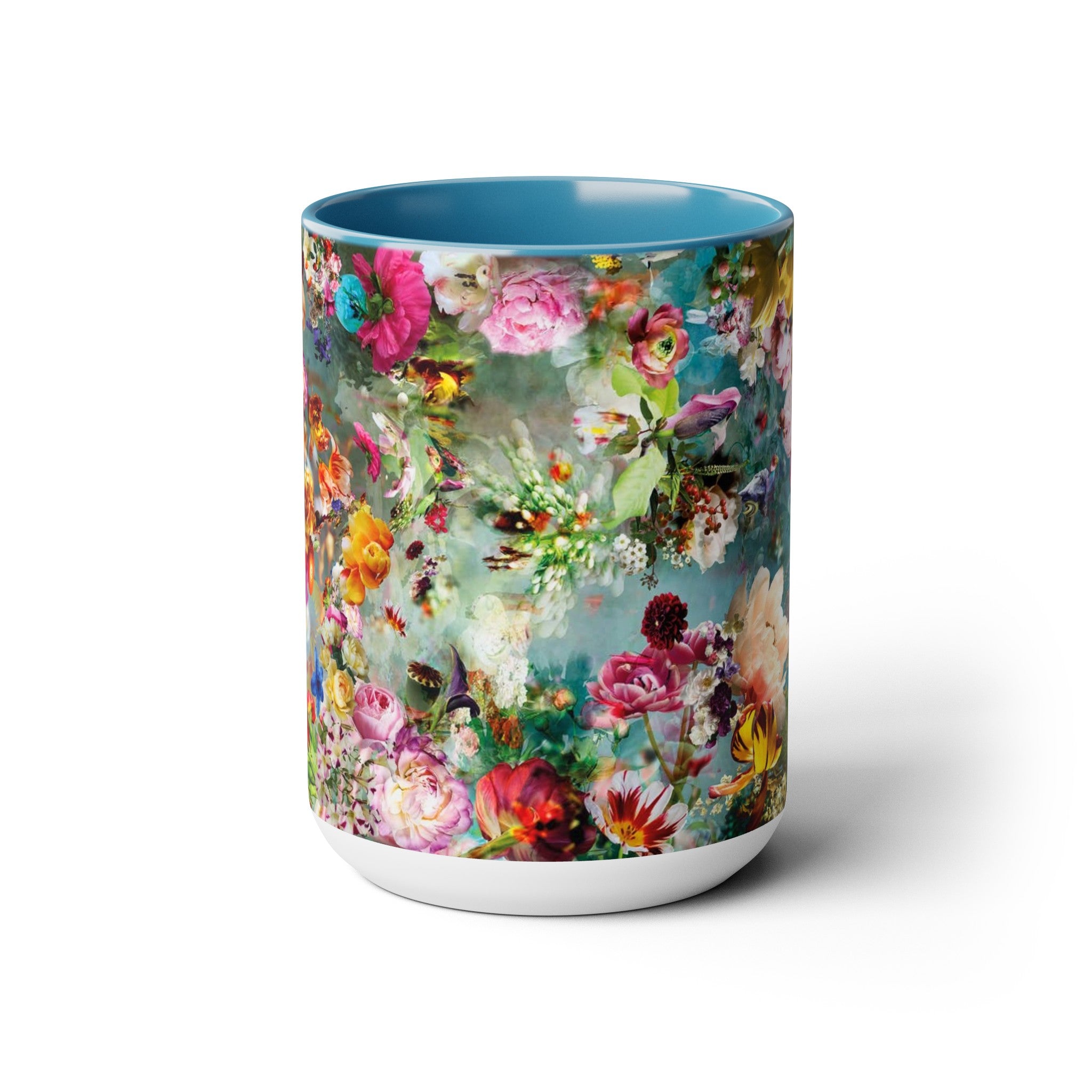 Flowers Two-Tone Coffee Mugs, 15oz