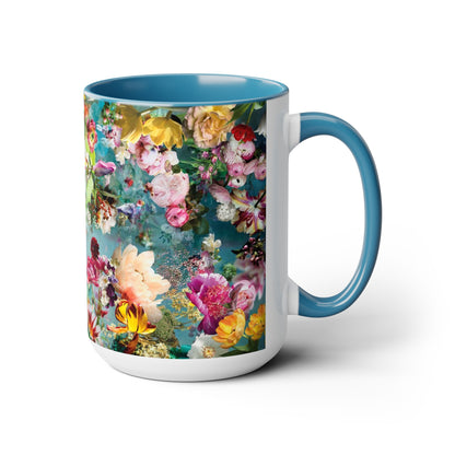 Flowers Two-Tone Coffee Mugs, 15oz