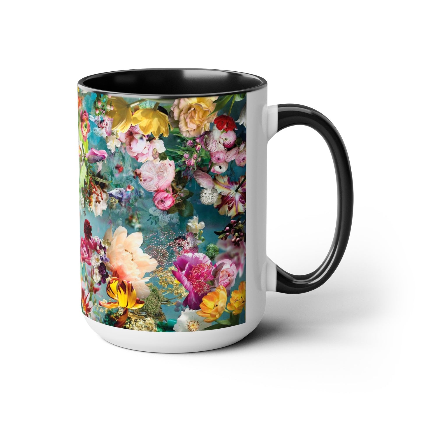 Flowers Two-Tone Coffee Mugs, 15oz