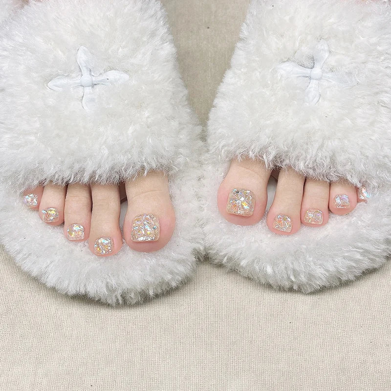 12pcs Handmade Sparkling Press-On ToeNails(Size S,M,L)