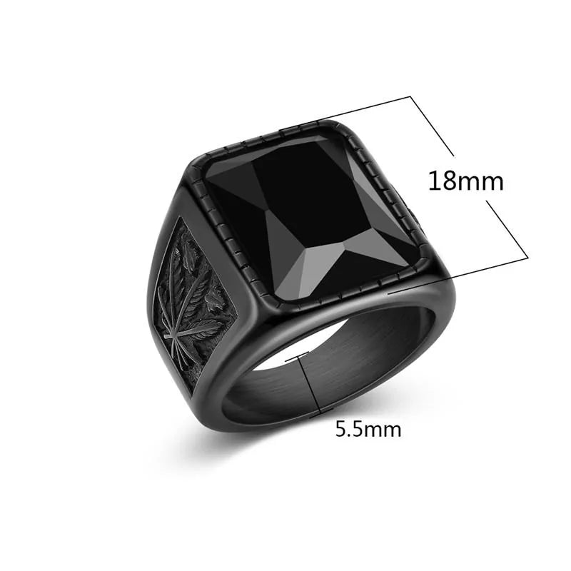 Jiayiqi Men's Hiphop Stainless Steel Stone Ring - Rock Fashion Jewelry